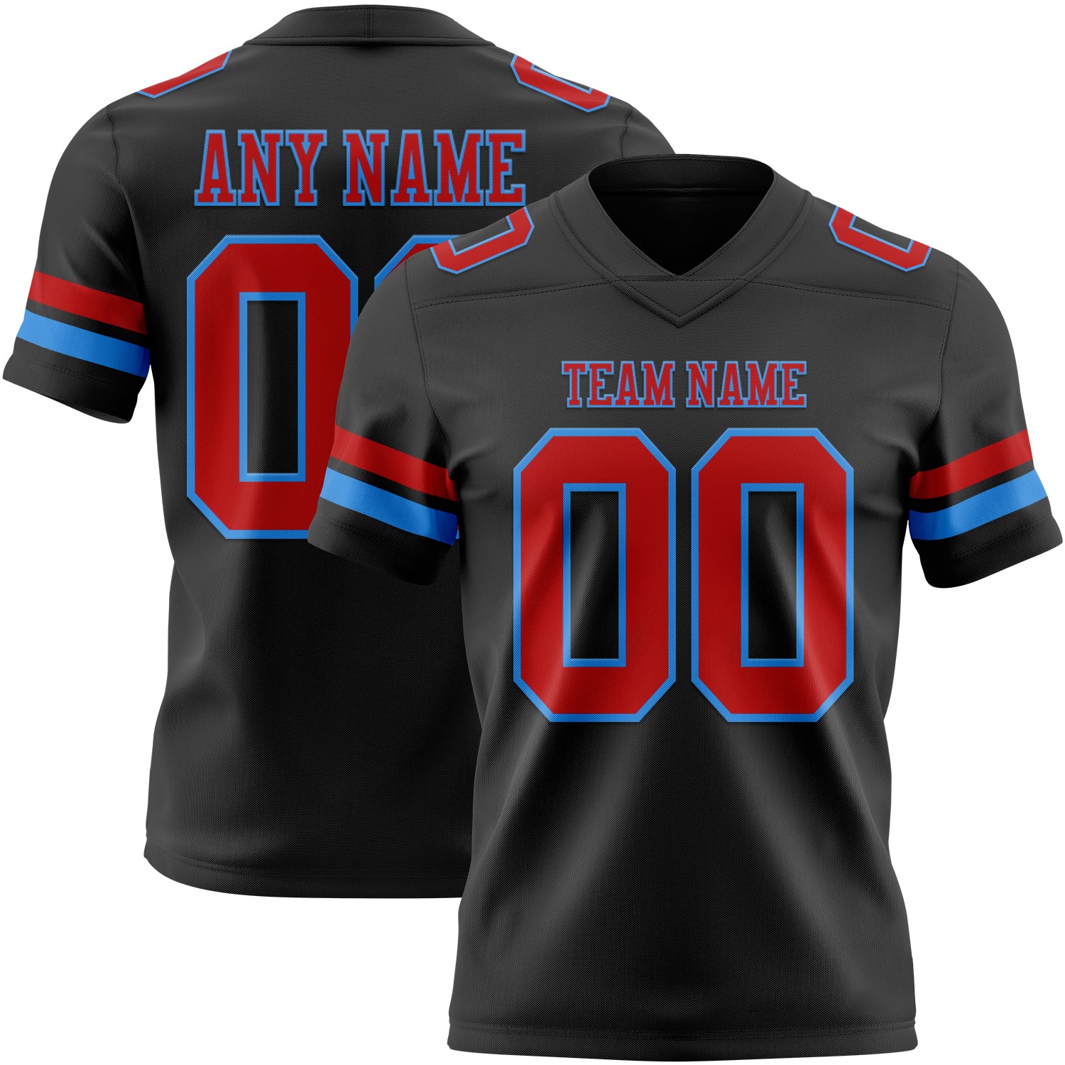 Custom Black Red-Powder Blue Authentic Football Jersey