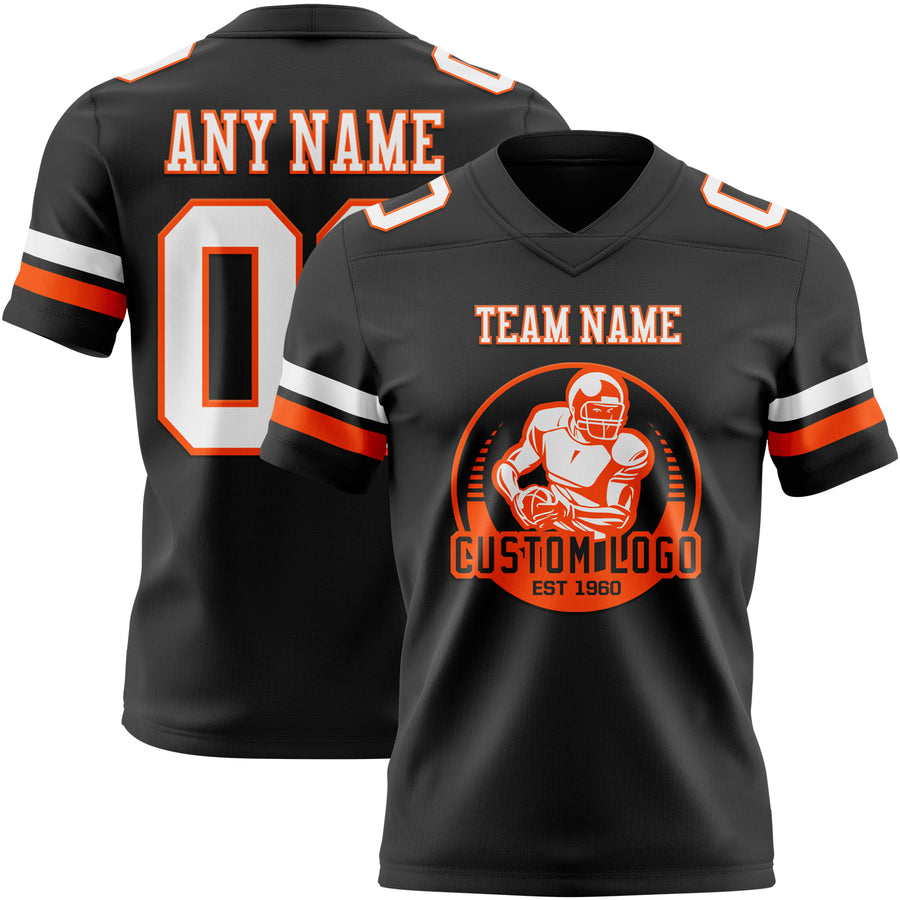Custom Black White-Orange Authentic Football Jersey