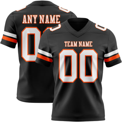 Custom Black White-Orange Authentic Football Jersey