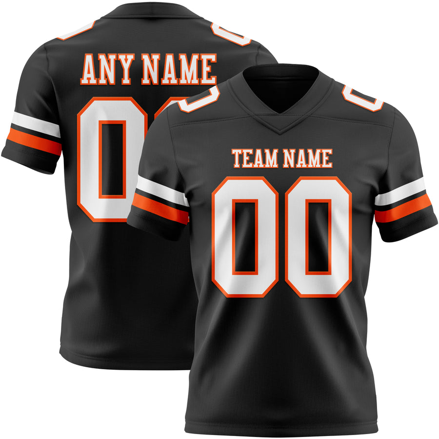 Custom Black White-Orange Authentic Football Jersey