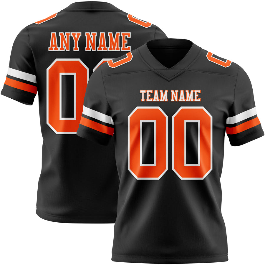 Custom Black Orange-White Authentic Football Jersey