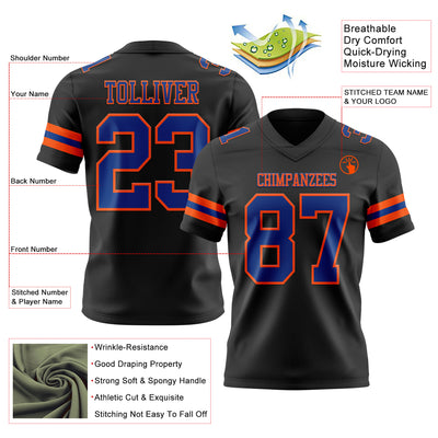 Custom Black Royal-Orange Authentic Football Jersey