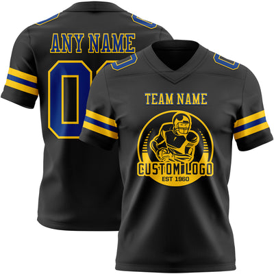 Custom Black Royal-Yellow Authentic Football Jersey