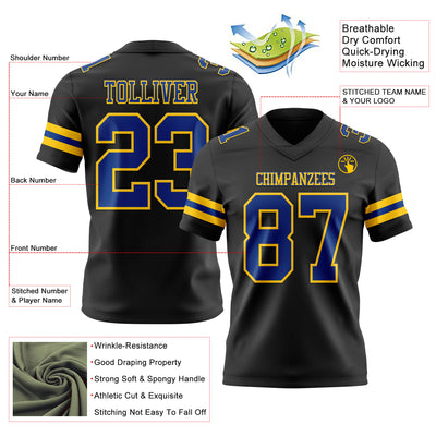 Custom Black Royal-Yellow Authentic Football Jersey