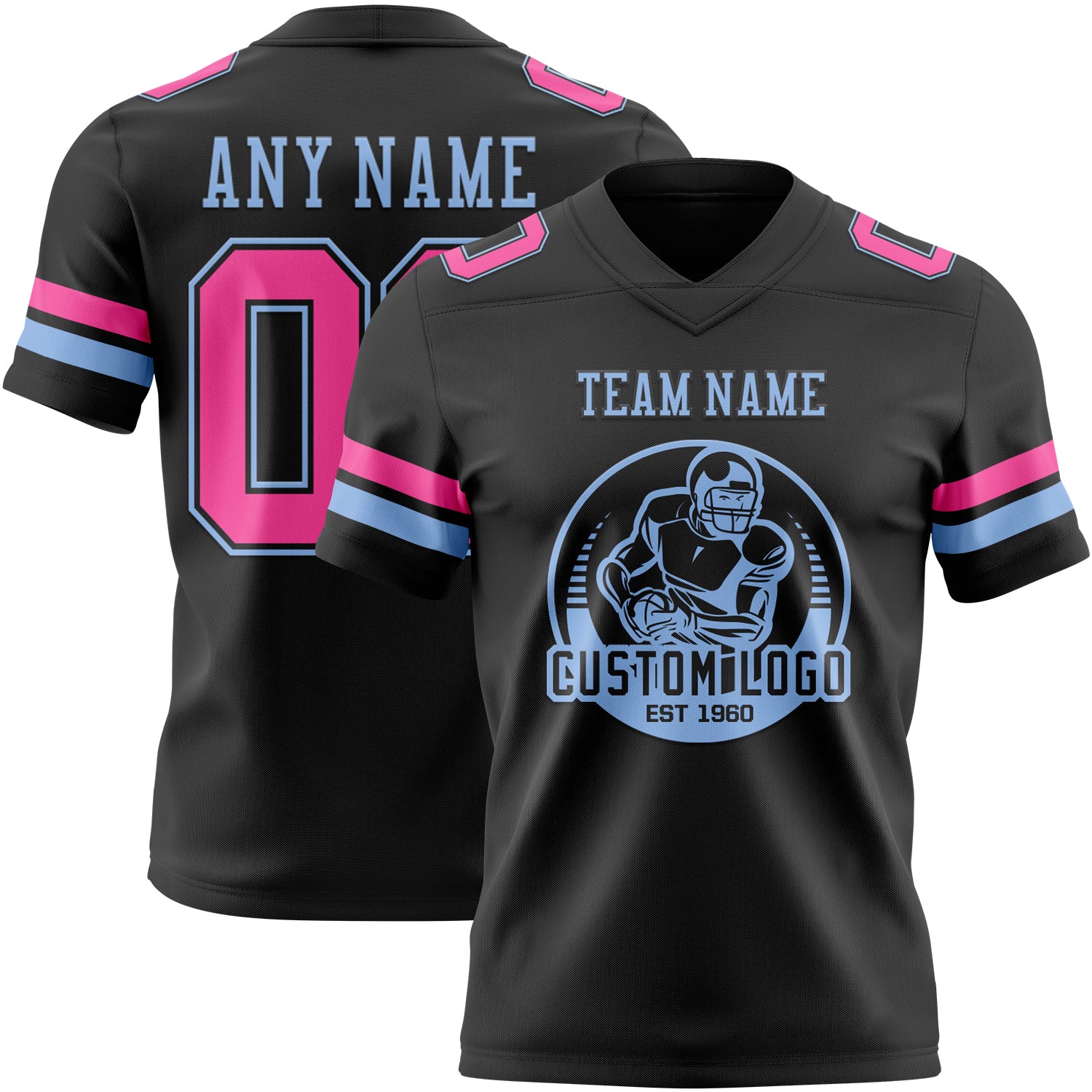 Custom Black Pink-Light Blue Authentic Football Jersey