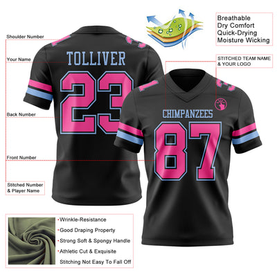 Custom Black Pink-Light Blue Authentic Football Jersey