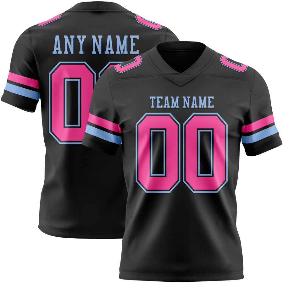 Custom Black Pink-Light Blue Authentic Football Jersey