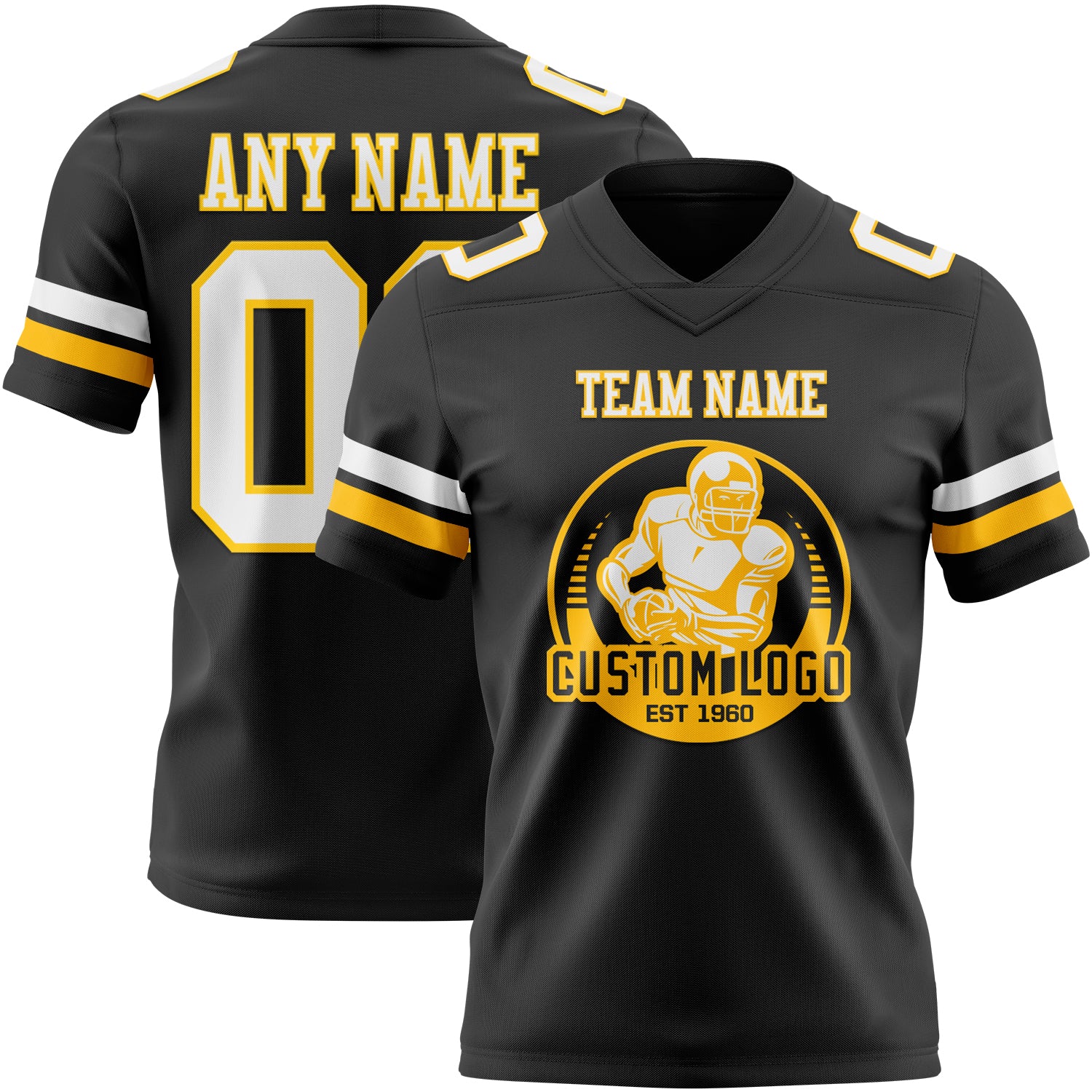 Custom Black White-Gold Authentic Football Jersey