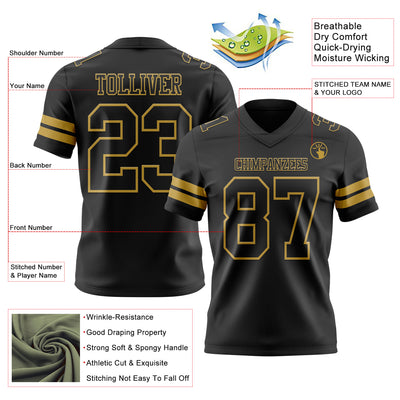 Custom Black Old Gold Authentic Football Jersey