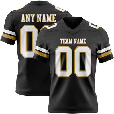 Custom Black White-Old Gold Authentic Football Jersey