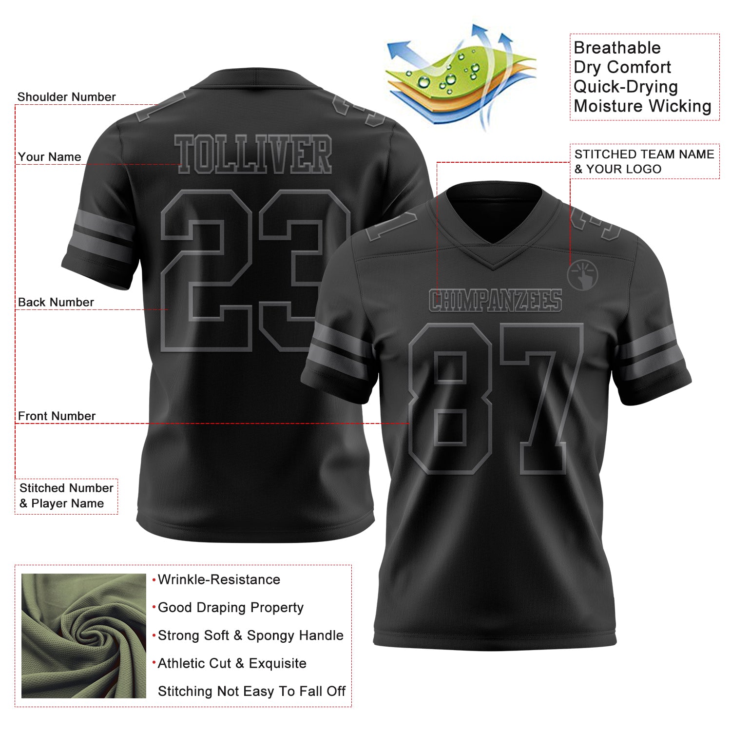 Custom Black Steel Gray Authentic Football Jersey