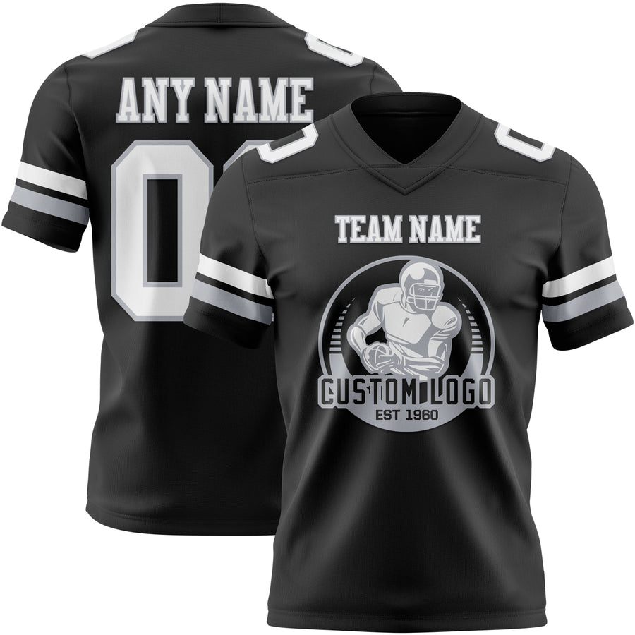 Custom Black White-Gray Authentic Football Jersey