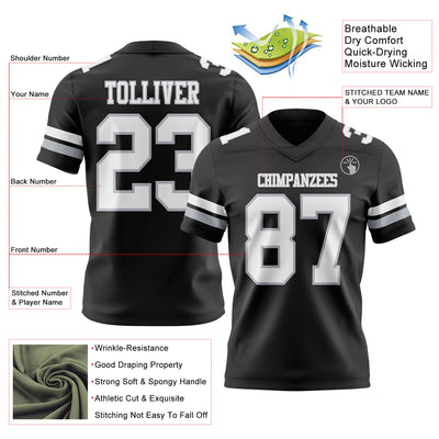 Custom Black White-Gray Authentic Football Jersey