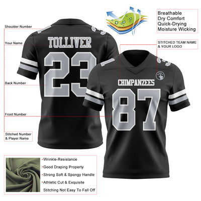 Custom Black Gray-White Authentic Football Jersey