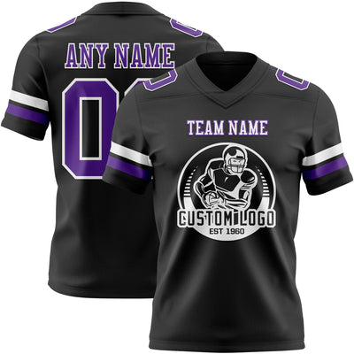 Custom Black Purple-White Authentic Football Jersey
