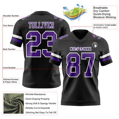 Custom Black Purple-White Authentic Football Jersey