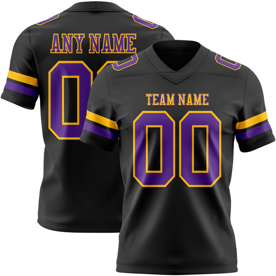Custom Black Purple-Gold Authentic Football Jersey