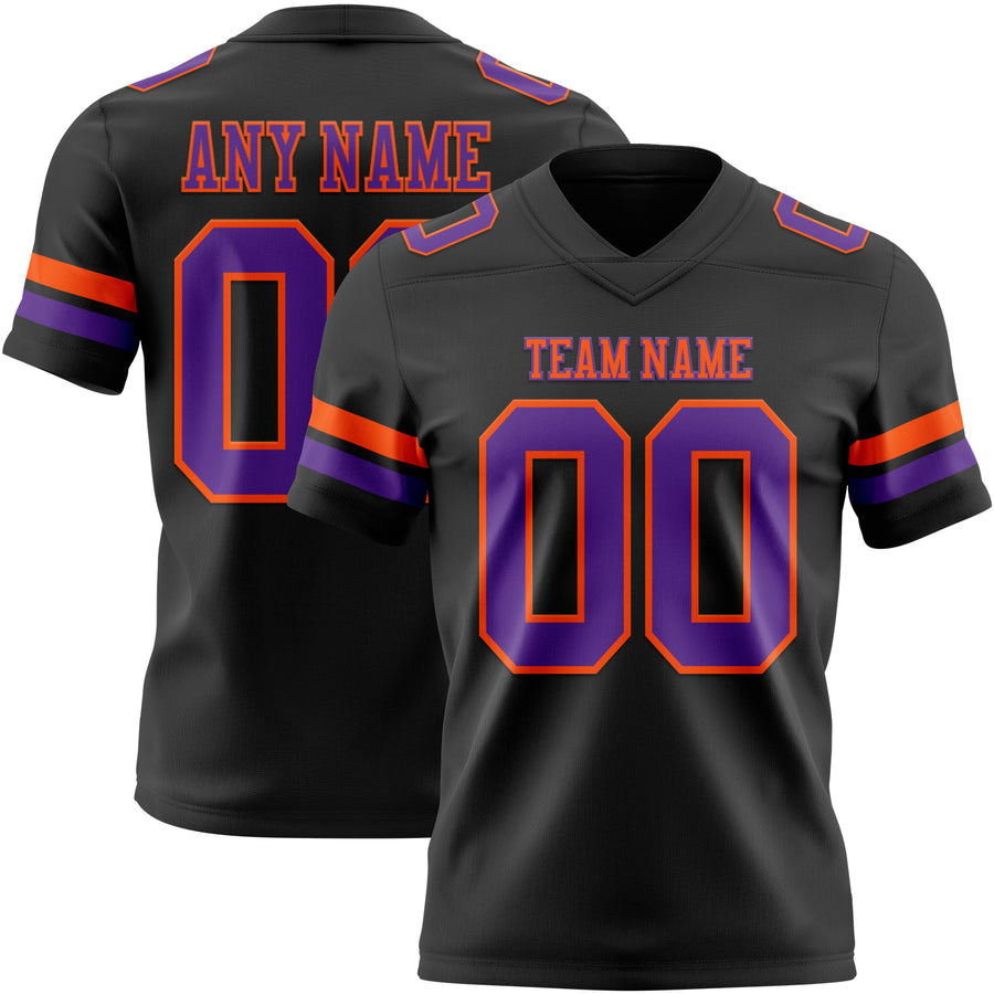 Custom Black Purple-Orange Authentic Football Jersey
