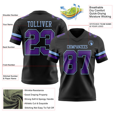Custom Black Purple-Light Blue Authentic Football Jersey