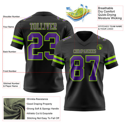 Custom Black Purple-Neon Green Authentic Football Jersey