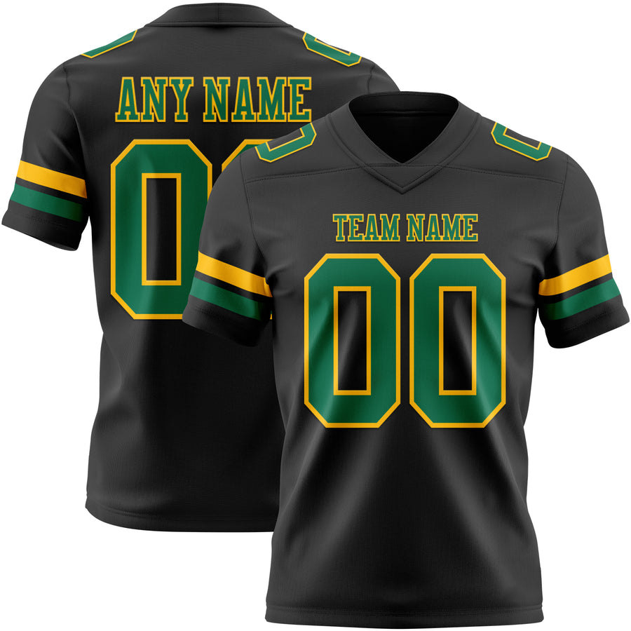Custom Black Kelly Green-Gold Authentic Football Jersey