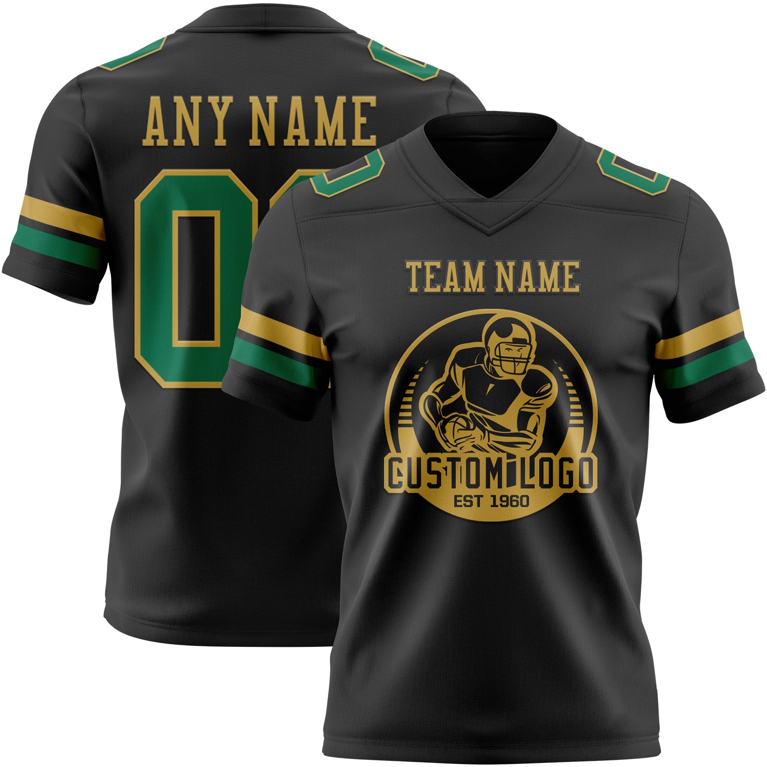 Custom Black Kelly Green-Old Gold Authentic Football Jersey