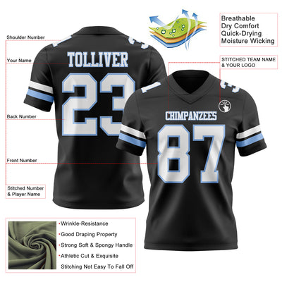 Custom Black White-Light Blue Authentic Football Jersey