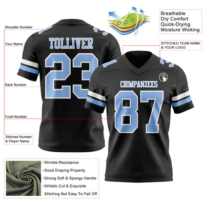Custom Black Light Blue-White Authentic Football Jersey