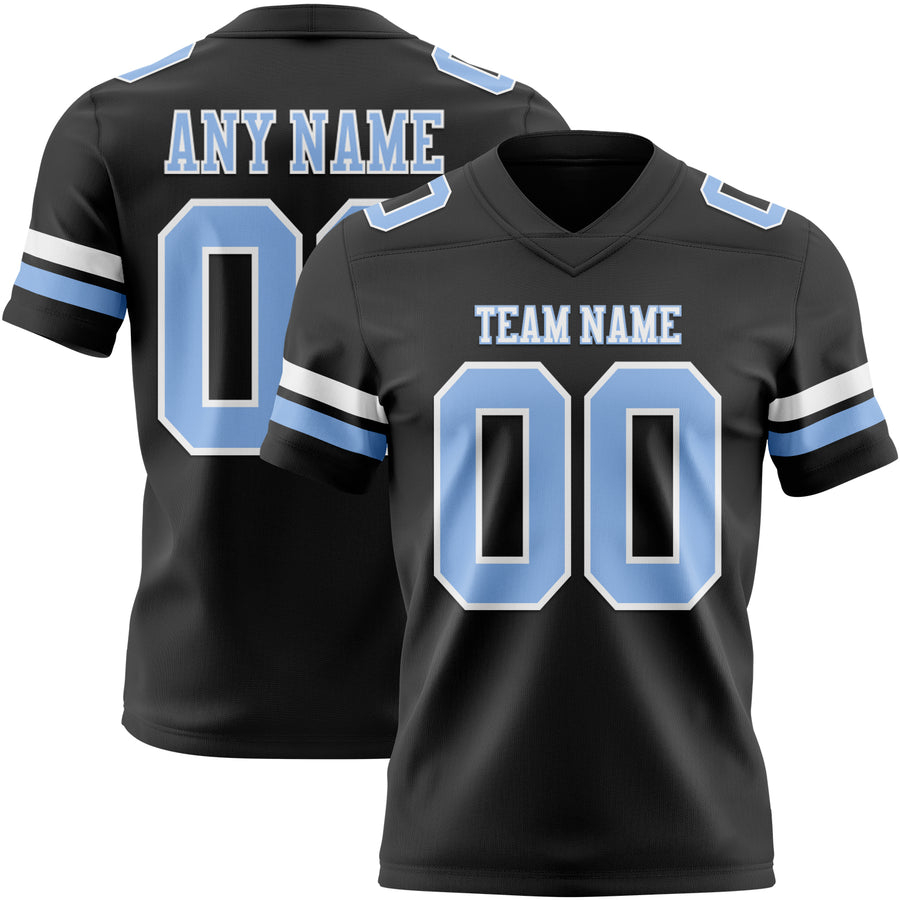 Custom Black Light Blue-White Authentic Football Jersey