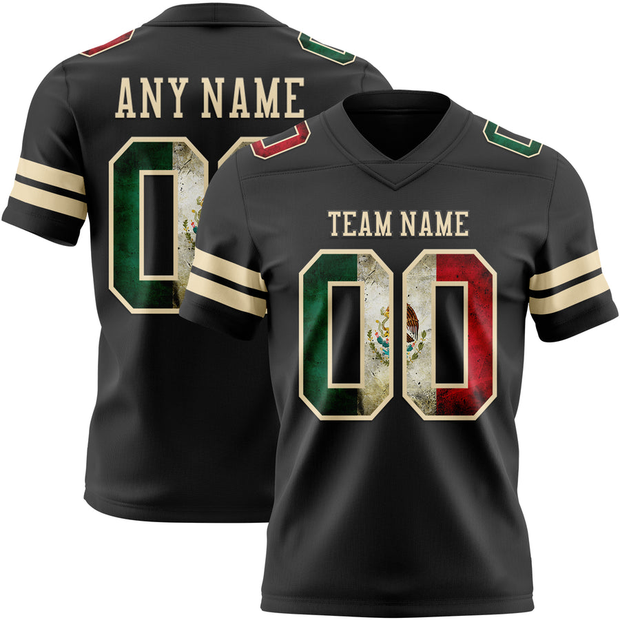 Custom Black Vintage Mexican Flag-Cream Authentic Football Jersey