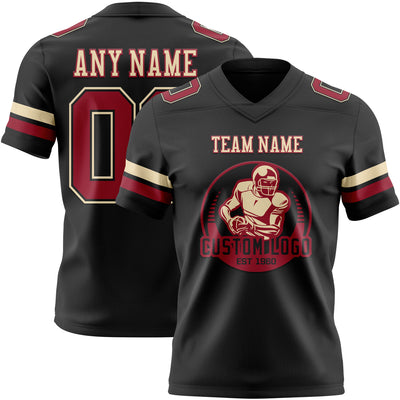 Custom Black Cardinal-Cream Authentic Football Jersey