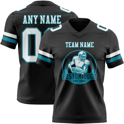 Custom Black White-Teal Authentic Football Jersey
