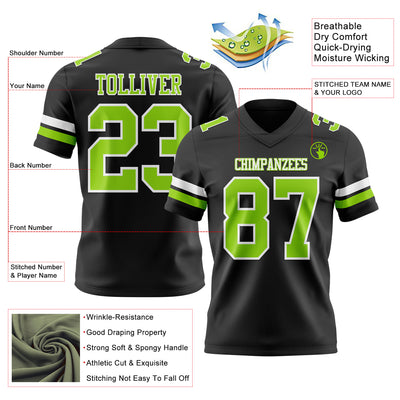 Custom Black Neon Green-White Authentic Football Jersey
