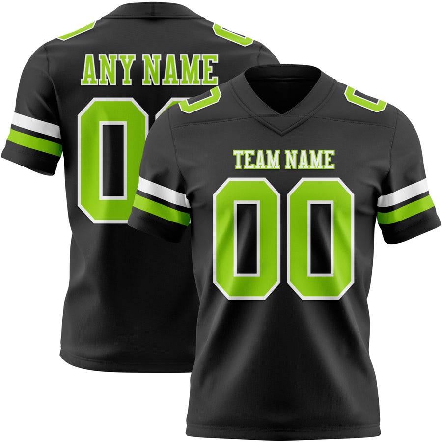 Custom Black Neon Green-White Authentic Football Jersey