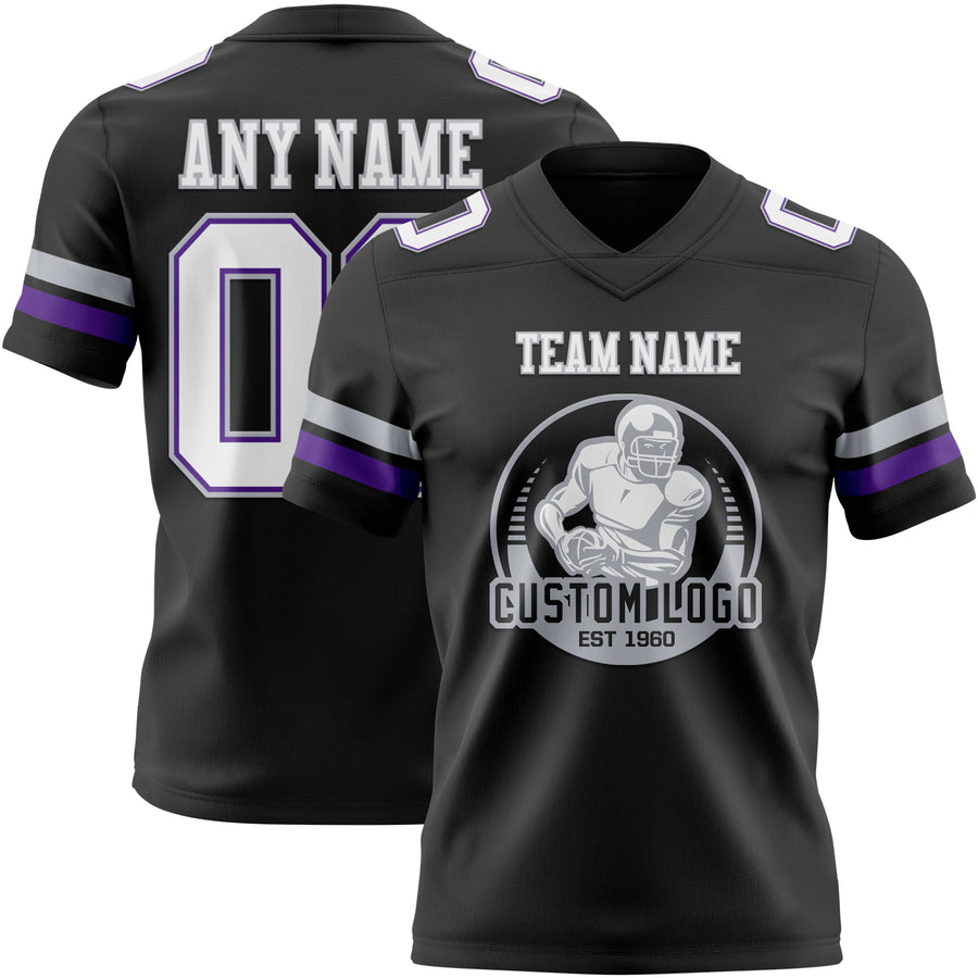 Custom Black White Purple-Gray Authentic Football Jersey