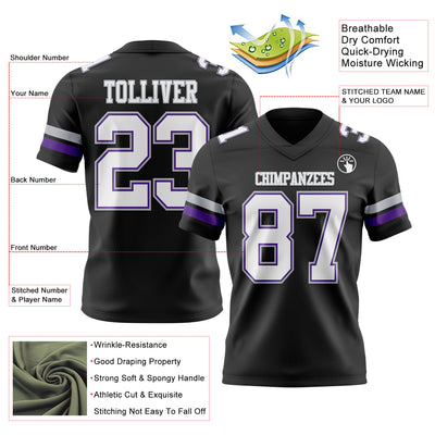 Custom Black White Purple-Gray Authentic Football Jersey