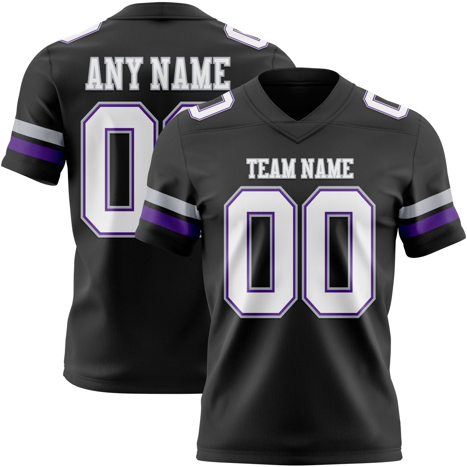 Custom Black White Purple-Gray Authentic Football Jersey