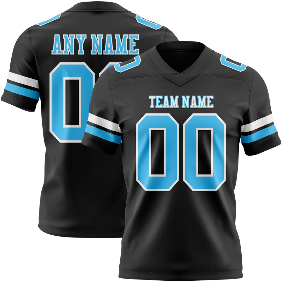 Custom Black Sky Blue-White Authentic Football Jersey