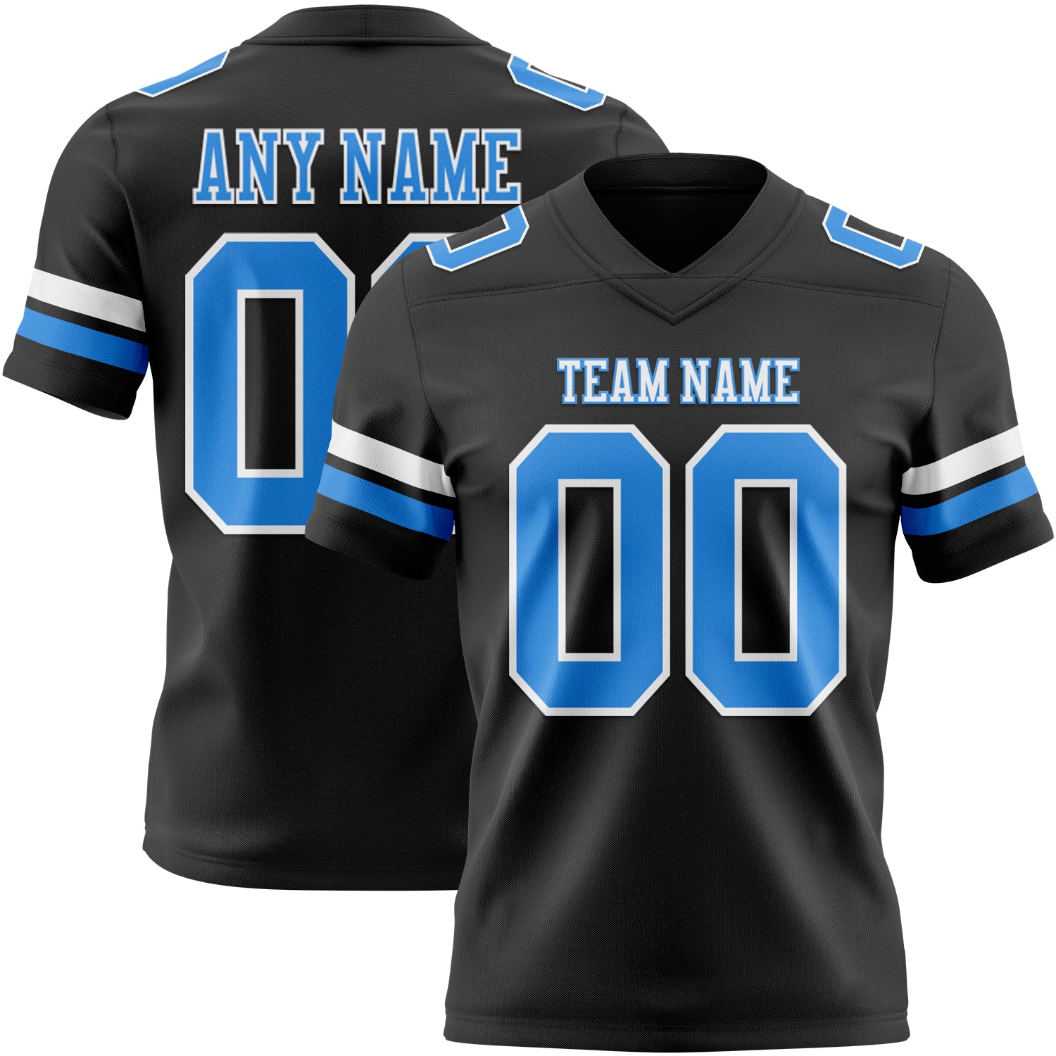 Custom Black Powder Blue-White Authentic Football Jersey