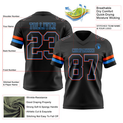 Custom Black Powder Blue-Orange Authentic Football Jersey
