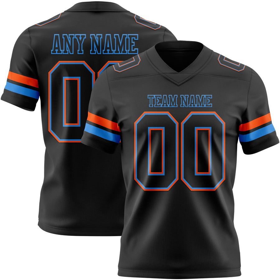 Custom Black Powder Blue-Orange Authentic Football Jersey