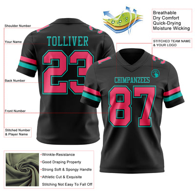 Custom Black Neon Pink-Aqua Authentic Football Jersey