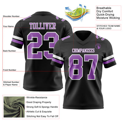 Custom Black Medium Purple-White Authentic Football Jersey