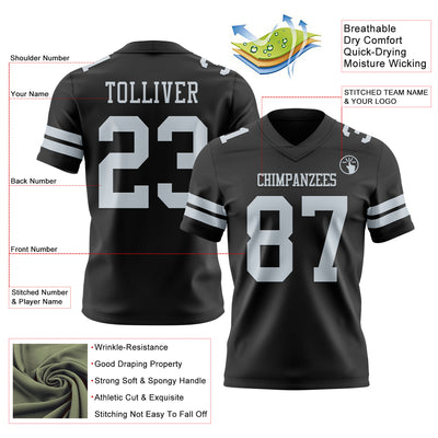 Custom Black Silver Authentic Football Jersey