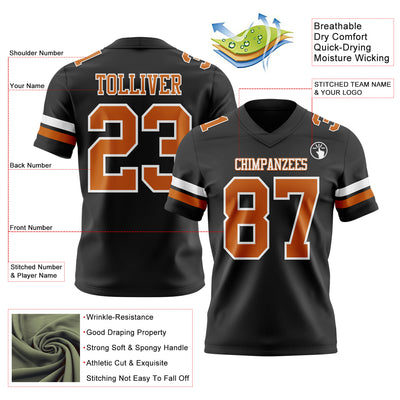 Custom Black Texas Orange-White Authentic Football Jersey
