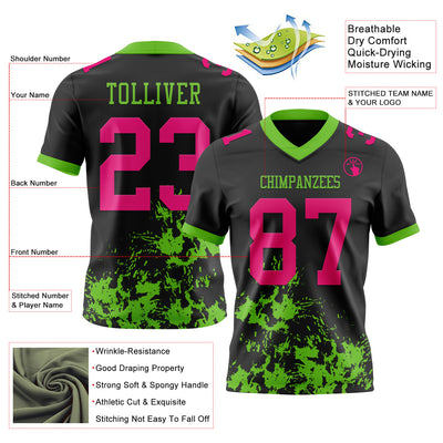 Custom Black Hot Pink-Aurora Green 3D Pattern Splash Authentic Football Jersey