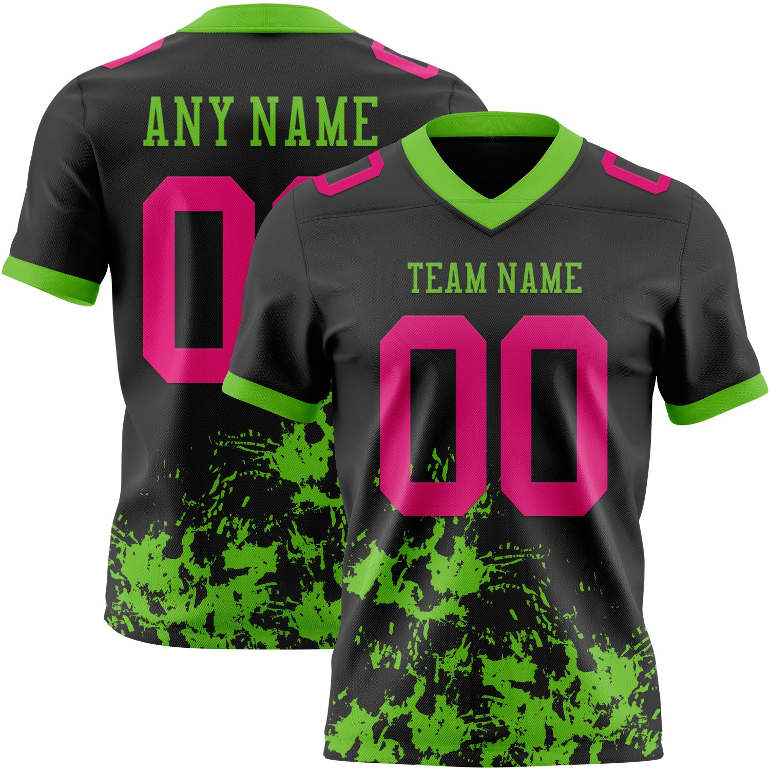 Custom Black Hot Pink-Aurora Green 3D Pattern Splash Authentic Football Jersey