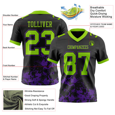 Custom Black Neon Green-Purple 3D Pattern Splash Authentic Football Jersey