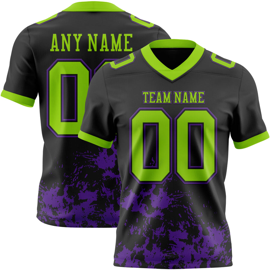 Custom Black Neon Green-Purple 3D Pattern Splash Authentic Football Jersey