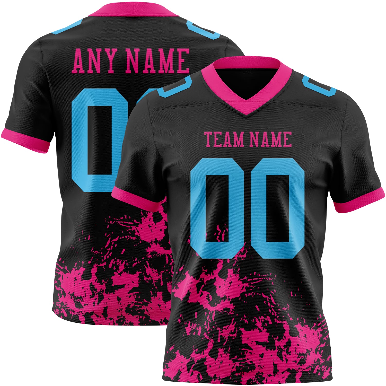 Custom Black Sky Blue-Hot Pink 3D Pattern Splash Authentic Football Jersey